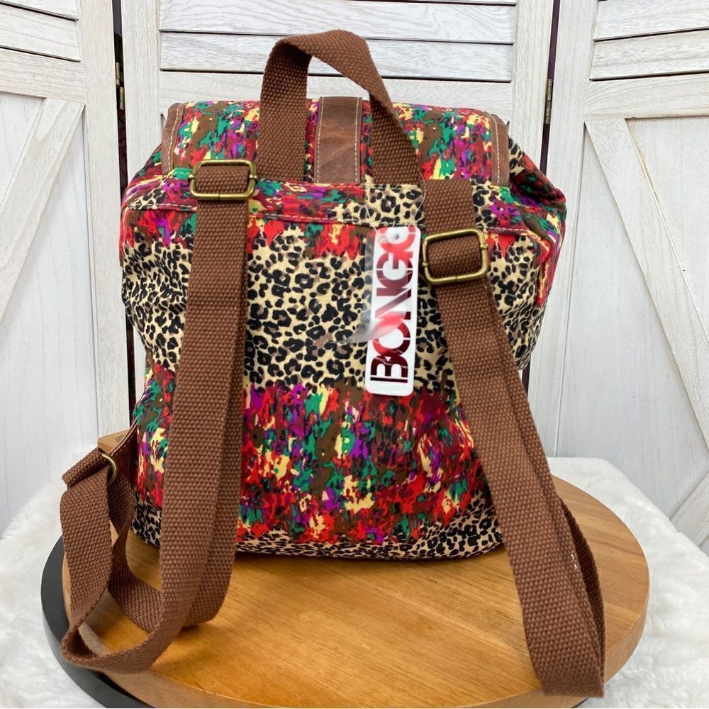 Bongo Leopard Print Multicolor Canvas Backpack Br… - image 4